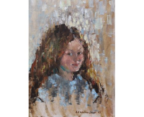 § § Sherree Valentine Daines (1959-) Portrait of a young ladyoil on canvassigned and dated '8540.5 x 30cm, unframed***CONDITI