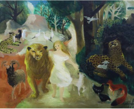 § § Mary Fedden OBE R.A. PPRWA (1915-2012) 'The Lion and the lamb'oil on canvassigned and dated 195062 x 74cm Robert Doningto