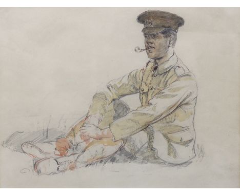 Sir William Orpen RA RHA RWS  (British, 1878-1931) 'A Break for a Smoke'pencil, pen, red ink and watercolourNew Grafton Galle