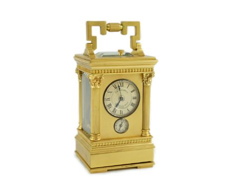 Le Roy &amp; Fils, Palais Royal, Paris. A late 19th century French miniature hour repeating carriage alarm clock with ormolu 