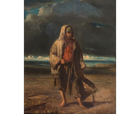 Französischer Maler. 2.H. 19. Jh.  bez. Delacroix. Fischer mit Pfeife und Korb am Meeresufer. Öl/Lwd. 41 x 32 cm. R
