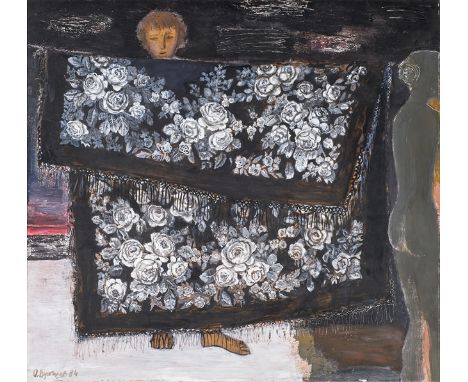 Oleg Aleksandrowitsch Wukolow. 1933 Moskau. Sign. (19)84 dat. Rs. Etikett mit Betitelung "Abend". Mädchen hinter einem auf de