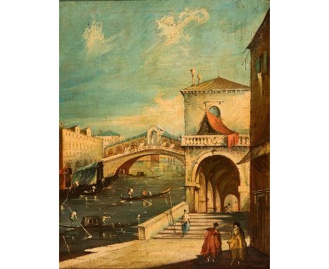 Kopist des 20. Jh.  Blick auf den Rialto nach Canaletto. Öl/Lwd. 50 x 40 cm. R