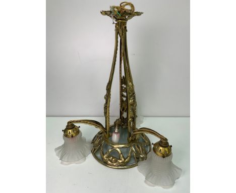 Three Branch Gilt Ornamental Drop Ceiling Light with Centre Light 