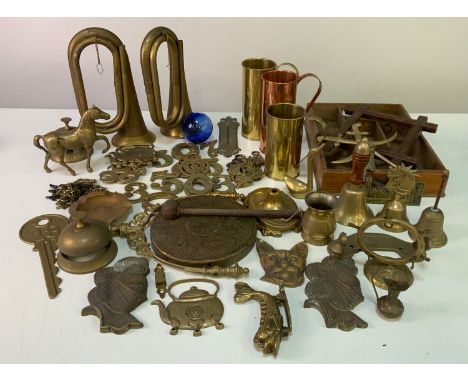 Large Quantity of Brassware and Wooden Cutlery Tray 