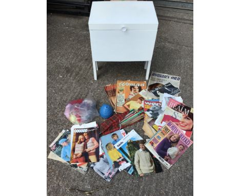 Knitting Box and Contents - Vintage Knitting Patterns, Needles, Magazines and Ephemera etc 