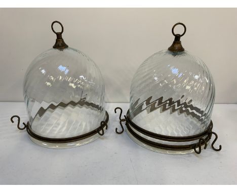 Pair of Hanging Glass Ceiling Light Shades - 22cm Diameter 