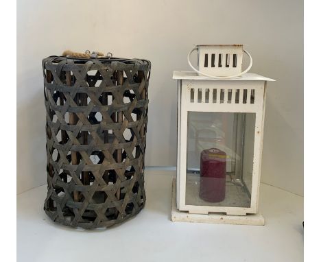 White Metal Lantern - 44 cm and Rattan Lantern 