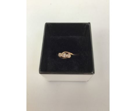 9ct Gold Three Stone Diamond Ring - Size R 