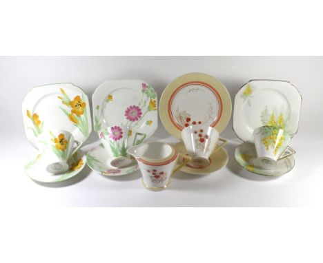 SHELLEY; thirteen Art Deco pieces in the 'Eve' shape with various patterns including 11950 trio, 12434 trio and milk jug etc.