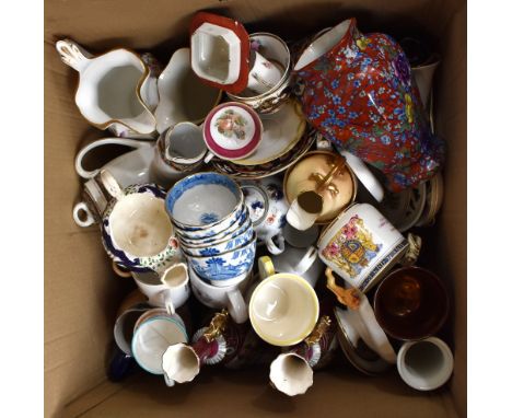 A mixed group of ceramics to include a Royal Worcester hand painted and gilt heightened coffee can, and a ivory blush jug (af