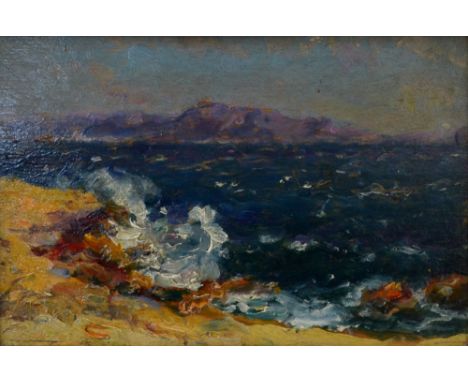 J B OLIVE; oil on panel, coastal landscape, unsigned, inscribed to plaque on mount, 15.5 x 23cm, framed.Additional Informatio
