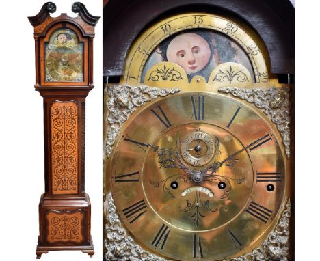 A good 19th century mahogany and marquetry inlaid eight day longcase clock with musical mechanism, the altered and associated