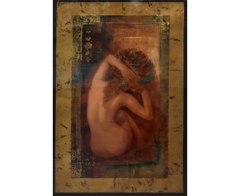 CSABA MARKUS (Hungarian, born 1953); a signed limited edition hand embellished serigraph 'Caroleena', a nude lady removing he