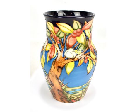 MOORCROFT; a tubeline decorated vase in the 'Aquitaine' pattern design by Emily Bossons, limited edition 77/250, dated 2002, 