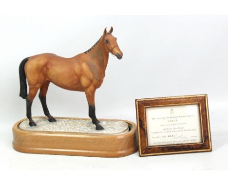ROYAL WORCESTER; a limited edition figure, 'Arkle', no.454/500, owned by Anne Duchess of Westminster, on shaped oval wooden b
