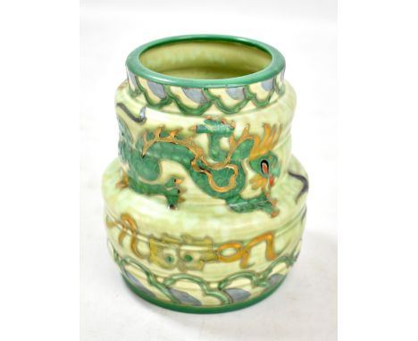 CHARLOTTE RHEAD FOR CROWN DUCAL; a tubeline decorated 'Manchu' pattern vase of stepped form with signature and printed marks 