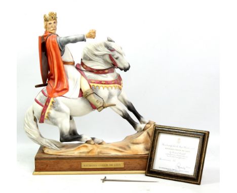 ROYAL WORCESTER; a large limited edition figure, 'Richard Cœur de Lion', no.47, on brass detailed rosewood plinth and sold wi