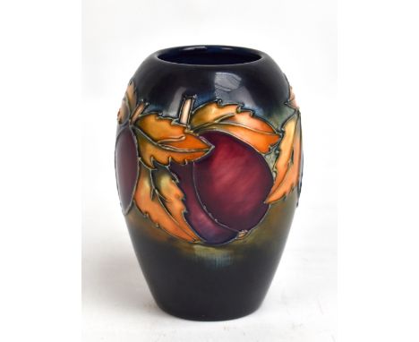 MOORCROFT; a tubeline decorated vase featuring plums among leaves, with impressed marks and year cipher for 1998 to base, hei