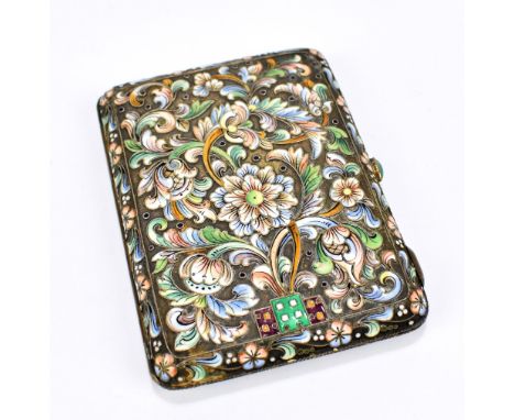 THE 6TH ARTELL OF MOSCOW; a silver and cloisonné enamelled cigarette case of rounded rectangular form decorated to both sides