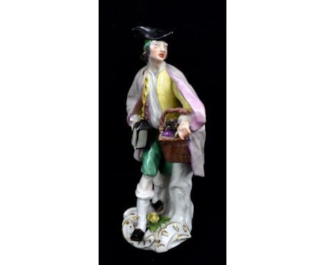 MEISSEN; a mid-18th century figure of the nightwatchman from the 'Cris de Paris' series by Paul Reinicke circa 1755-57, paint
