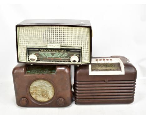 BUSH; a vintage brown bakelite radio, a further example by Bush and a Philco tropic example (3).