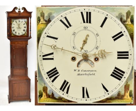 W.B. CORNFORTH OF MACCLESFIELD; an early 19th century oak and mahogany longcase clock with broken swan neck pediment and bras