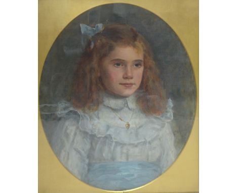 C. WYNN ELLIS; oil on canvas, oval portrait study of a young girl wearing a locket, signed and dated 1905, 53 x 43cm, framed 