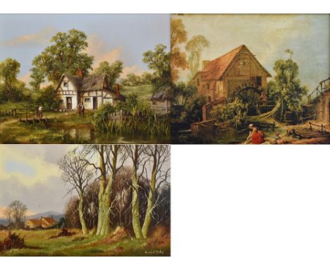 VINCENT SELBY (1919-2004); oil on board, rural landscape, signed, 19 x 30cm, framed, also a further framed decorative oil and