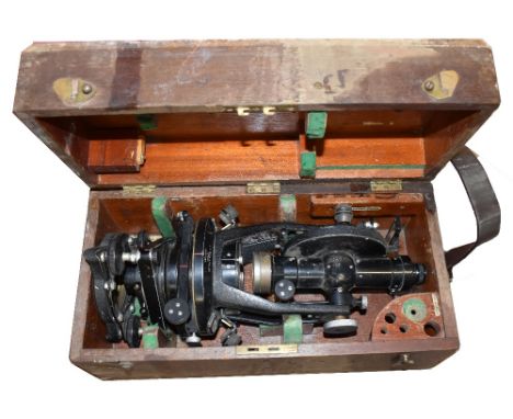 E R WATT &amp; SON LTD OF LONDON; a cased surveyor's theodolite, serial no. 57886 with measure, approx 357cm length, and trip