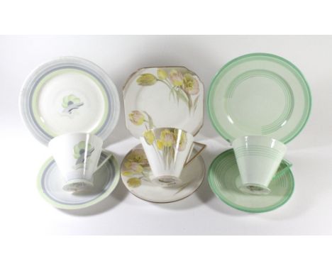 SHELLEY; three Art Deco trios in the 'Eve' shape, various patterns including W12306, 12992 and 12294.Additional InformationDi