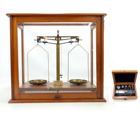 H L BECKER FILS &amp; CO OF BRUSSELS; a pair of brass scales with two pans, inset plaque for Brady &amp; Martin of Newcastle,