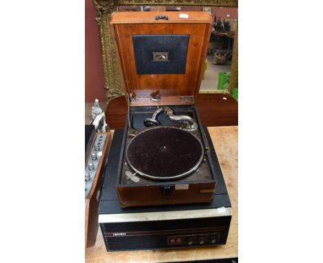 HMV; a portable record player and Bush record player (2).&nbsp;