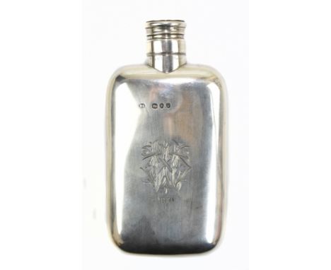 WILLIAM SUMMERS; a Victorian hallmarked silver hip flask with engraved monogram WH and date 1891 to front and stamped 'Hall &