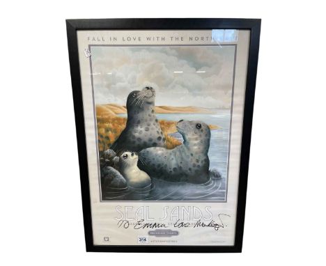 Mackenzie Thorpe, Seal Sands, Station poster print, framed, 63.5cm x 46cm including frame.