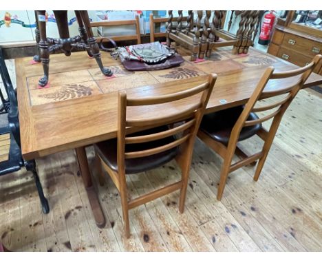 Asanger Mobler, Denmark, 1960's teak and tiled top rectangular dining table, 72cm x 90cm x 161cm together with a set of four 