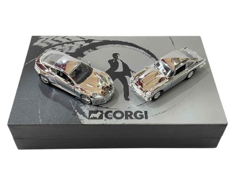 Corgi silvered Aston Martin DB5 and DBS for James Bond 007 re-packaged in 007 case.
