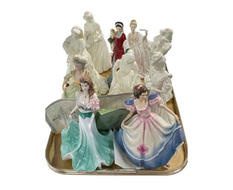 Five Royal Worcester white figures and others by Royal Doulton, Coalport etc (10).