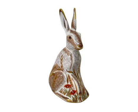 Royal Crown Derby Midsummer Hare paperweight, gold stopper, 16.5cm.