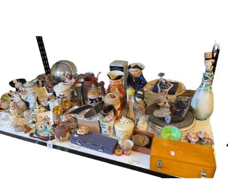 Collection of Oriental wares, Toby jugs, postal scale weights, figurines etc.