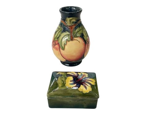 Moorcroft apples vase 14cm and hibiscus box (2).