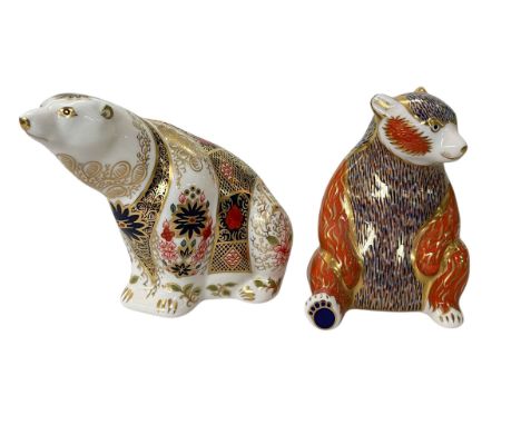 Two Royal Crown Derby paperweights, Honey Bear 10cm and Imari Polar Bear (2).