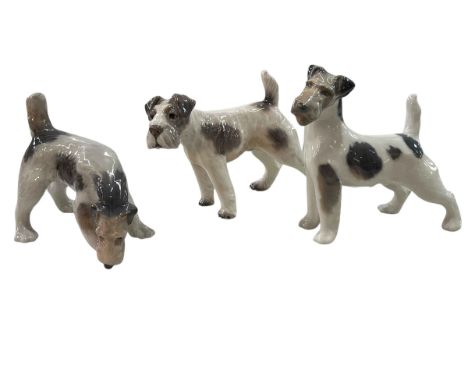 Three Royal Copenhagen Wire Haired Fox Terriers No 2967, 1009 and 3020.