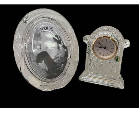 Waterford Marquis easel photograph frame and Waterford mantel clock, 18cm (2).