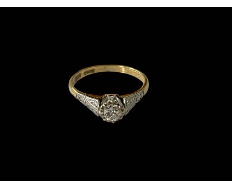 Diamond single stone 18ct gold and platinum ring, size M. 