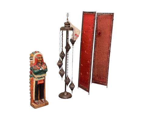 Continental style three-fold vanity screen, 7 drop lamp standard and colourful figure of a North American Indian(3).
