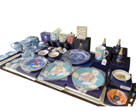 Collection of Royal Worcester commemorative plates, candle snuffers, pill boxes and Jasper ware pieces etc.