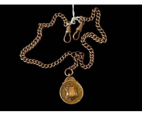 9ct gold double Albert chain with medallion.