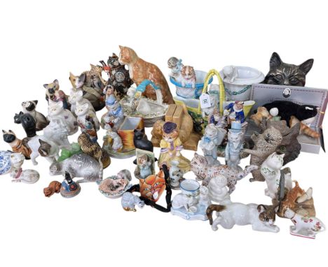 Collection of cat ornaments including three Hammersley, Meissen, USSR etc.