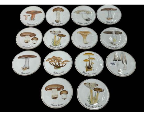 Fourteen Bing and Grondahl mushroom series wall plates.